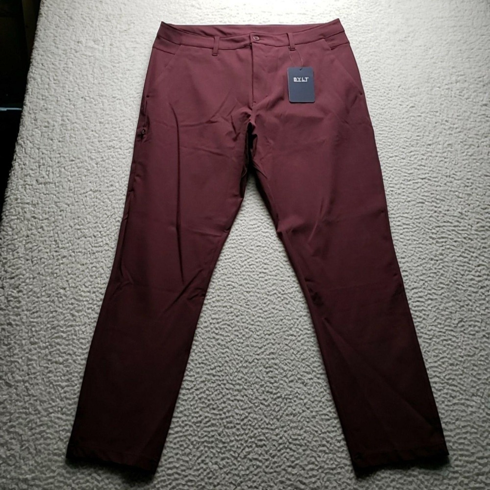 BYLT Pants Mens 39x31 Red Everyday Pant 2.0 Slim Fit Chino Stretch Casual